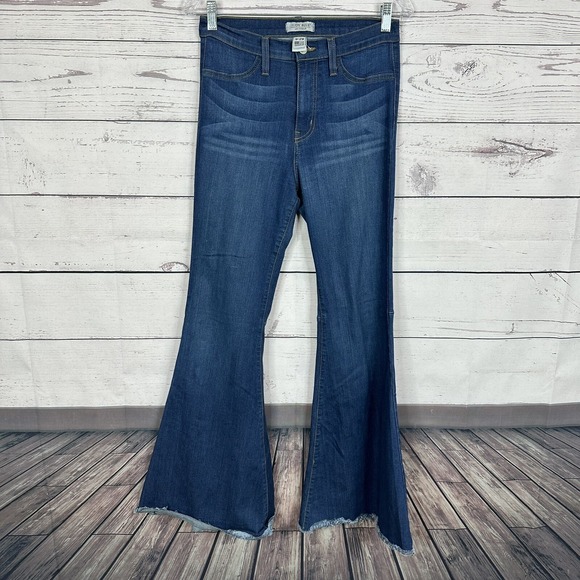 Judy Blue Denim - Judy Blue Jeans Womens 29 Blue Flare High Rise Stretch Boho Hippie Raw Hem